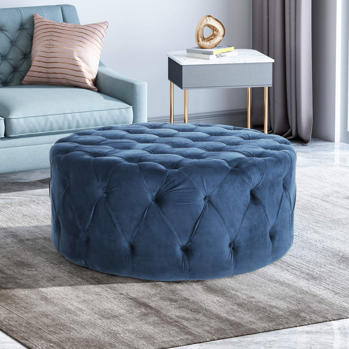 Christopher Knight Home Sabina Round Tufted Velvet Ottoman Blue - Diamond Home USA