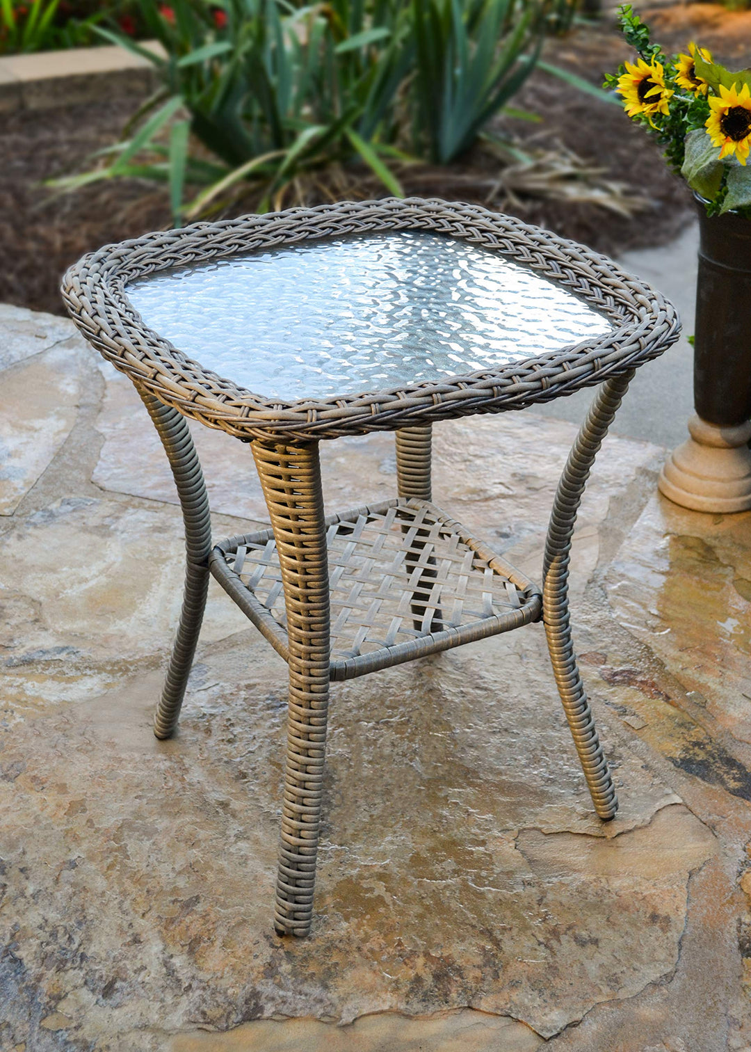 Tortuga Outdoor Rio Vista Side Table Sandstone - Diamond Home USA