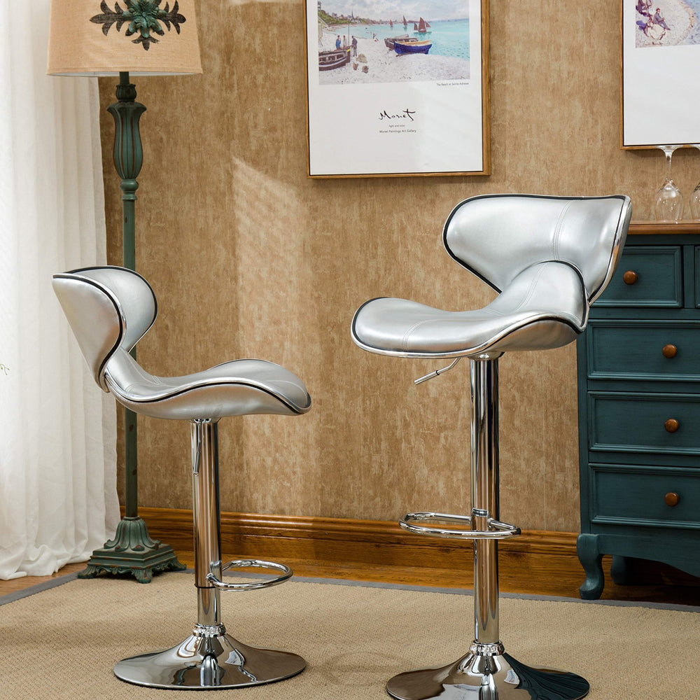 Roundhilll Furniture Masaccio Leatherette Airlift Adjustable Swivel Barstool White - Diamond Home USA