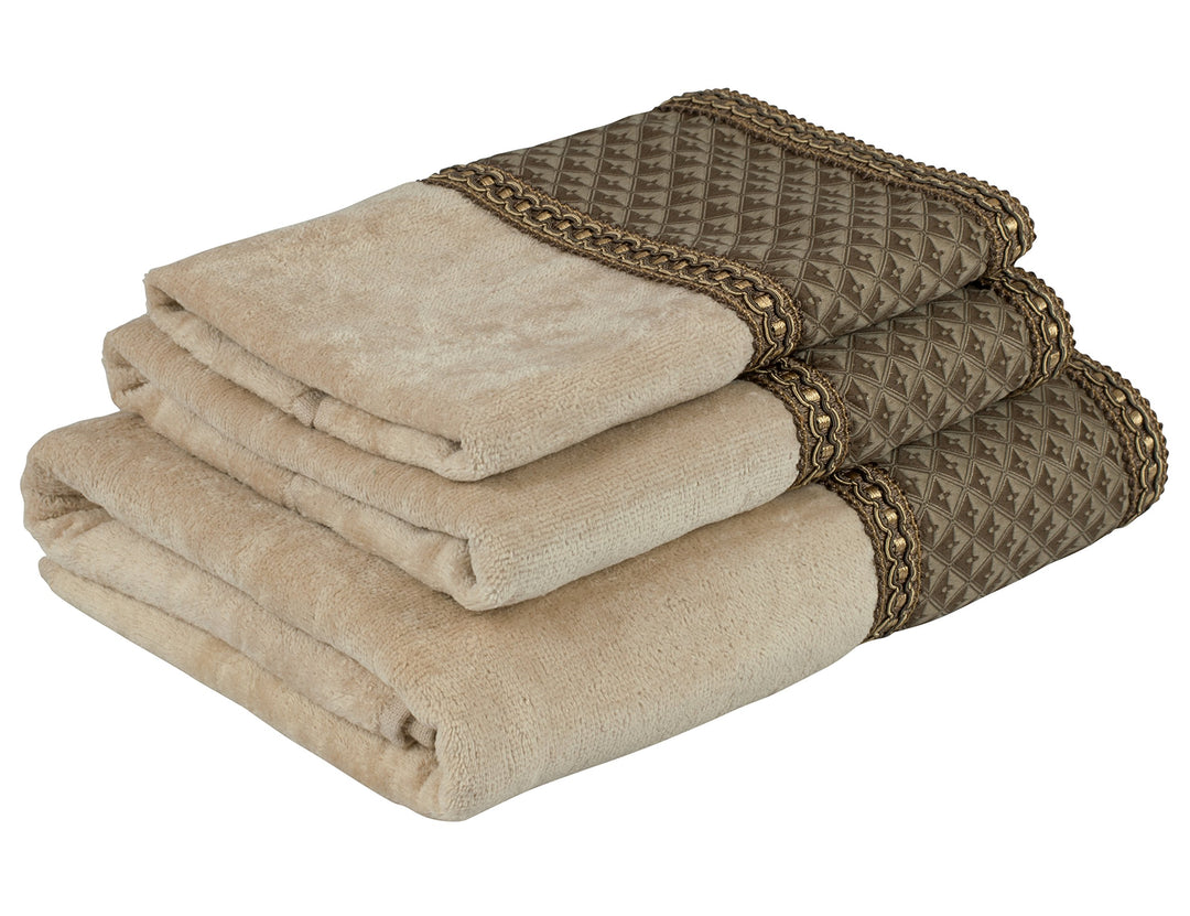Sherry Kline Amore Wheat 3-Piece Embellished Towel Set - Diamond Home USA