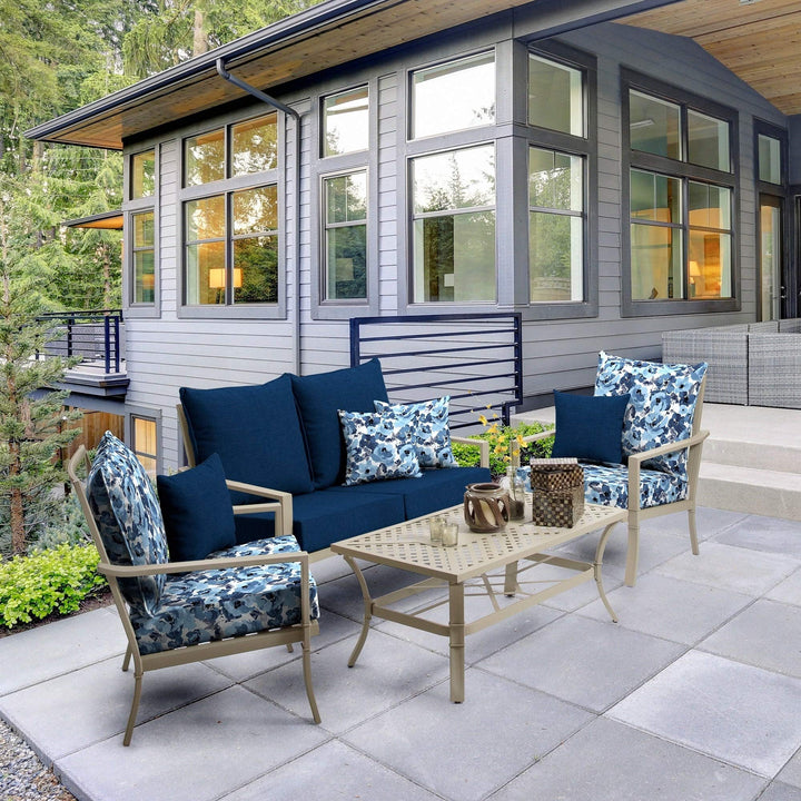 Garden Delight Outdoor Deep Seat Set White Floral Traditional Polyester Uv - Diamond Home USA