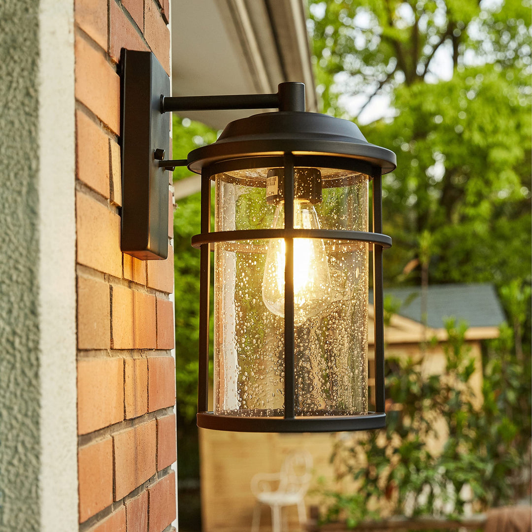 1 Light Black Coastal Barn Dome Outdoor Wall Lantern Clear Glass Modern