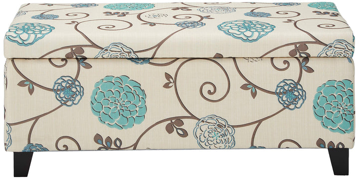 Christopher Knight Home Breanna Fabric Storage Ottoman White And Blue Floral - Diamond Home USA