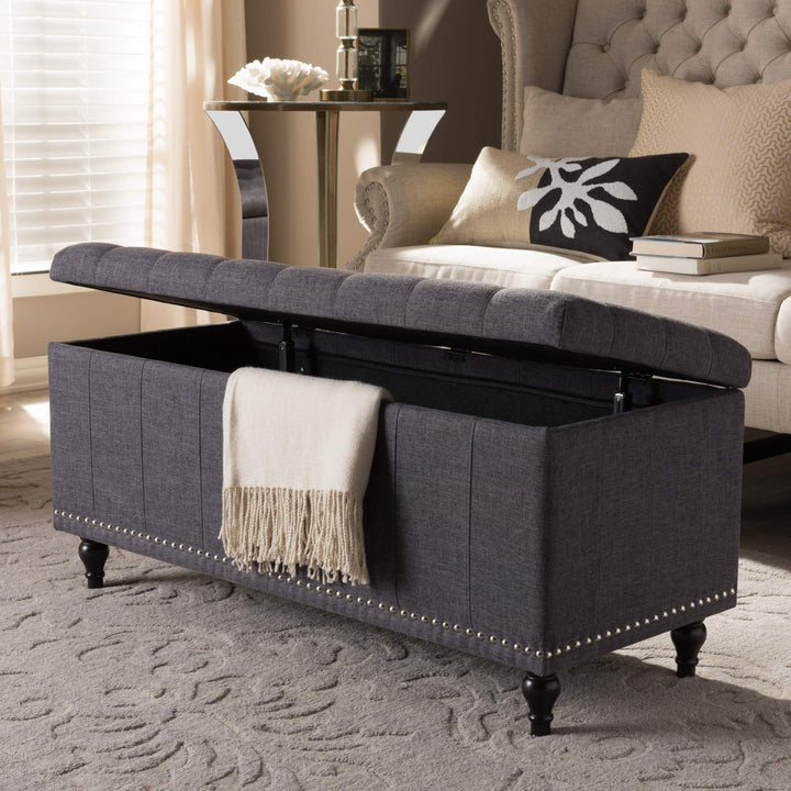 Modern Classic Dark Grey Fabric Upholstered Button-tufting Storage Ottoman Bench