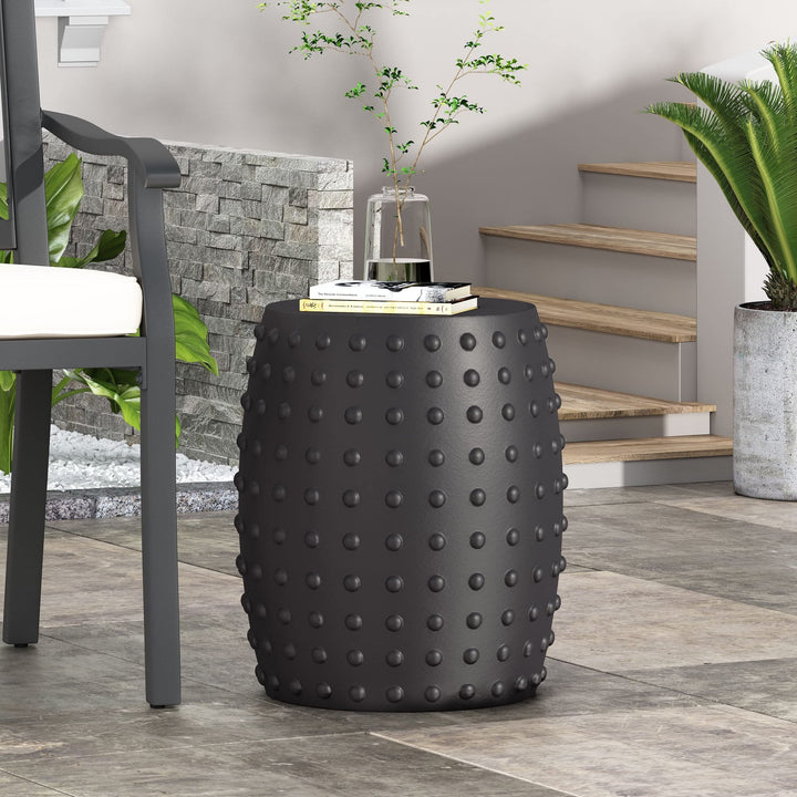 Outdoor Lightweight Concrete Side Table Black Modern Contemporary Round Water