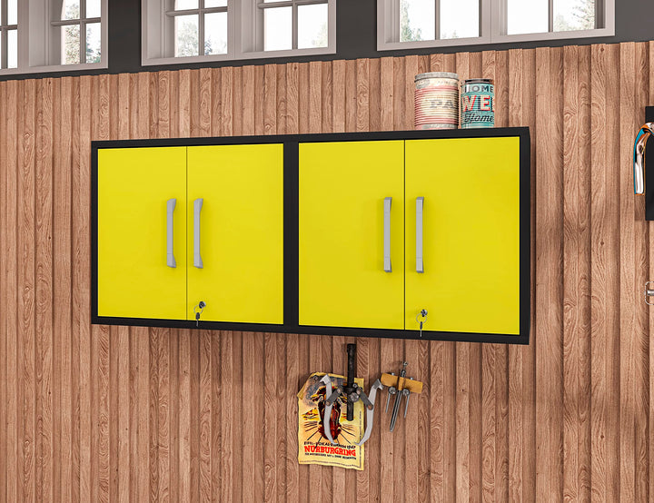 Manhattan Comfort Eiffel 28.35" Garage Wall Cabinet Floating Storage System with Matte Black and Yellow - Diamond Home USA