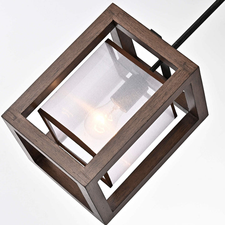 1 Light Antique Black Metal Natural Wood Fabric Shade Pendant Modern - Diamond Home USA