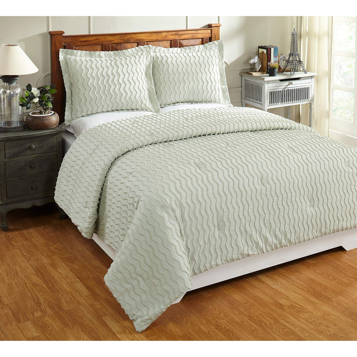 Green Sage Chenille Comforter Queen Set Tufted Bedding Textured Chenile Cotton Queen Comforter - Sage