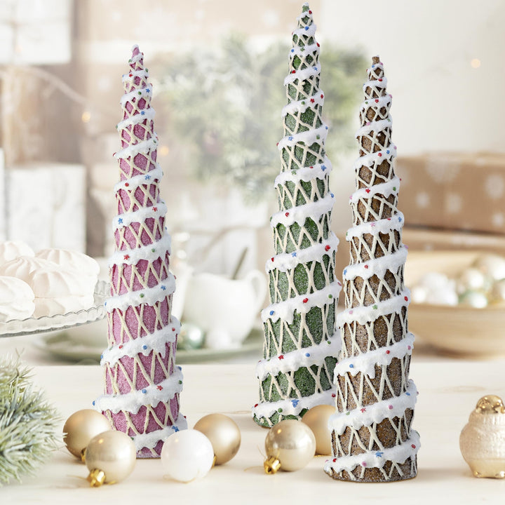 13.5" Resin Gingerbread Tree Set of 3 Multi Color Polyresin