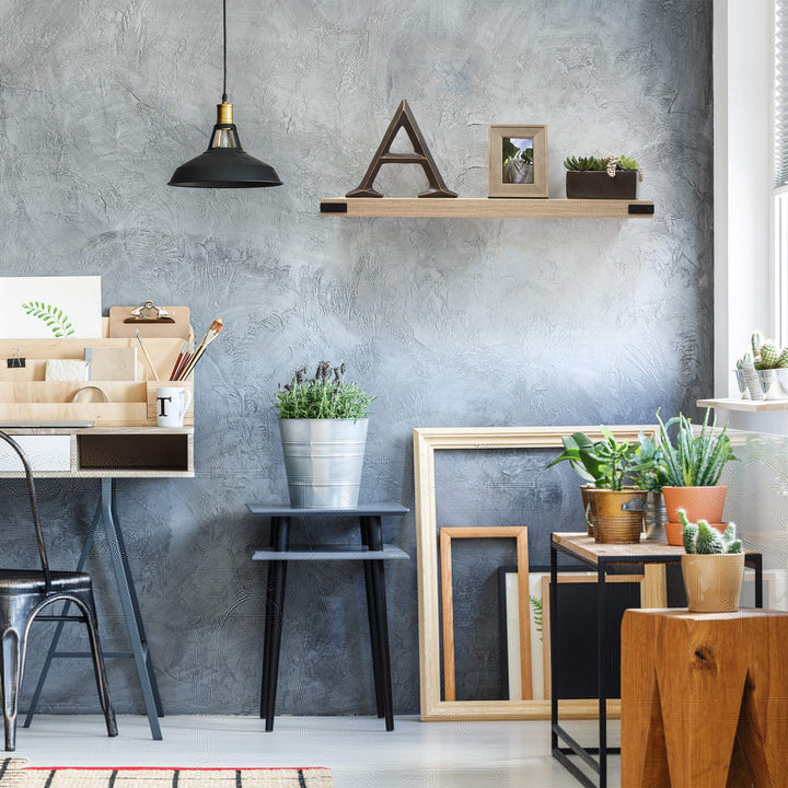 InPlace 36" W x 9.25" D x 2" H Oak Floating Shelf with Metal Corners 9602068E - Diamond Home USA