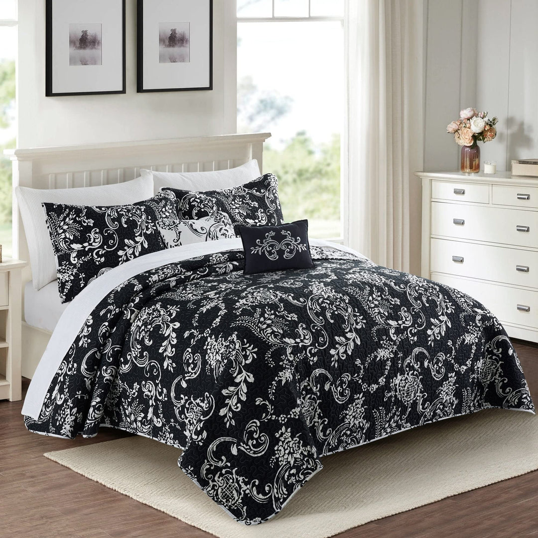 Serenta 5 Piece Printed Microfiber LA Boheme Quilt Set Taupe King King (102" x - Diamond Home USA