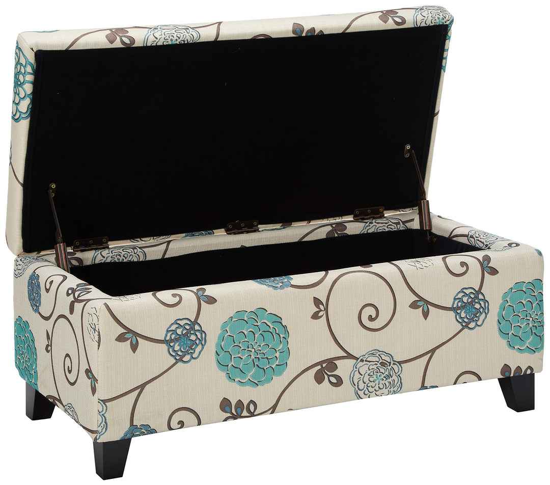 Christopher Knight Home Breanna Fabric Storage Ottoman White And Blue Floral - Diamond Home USA