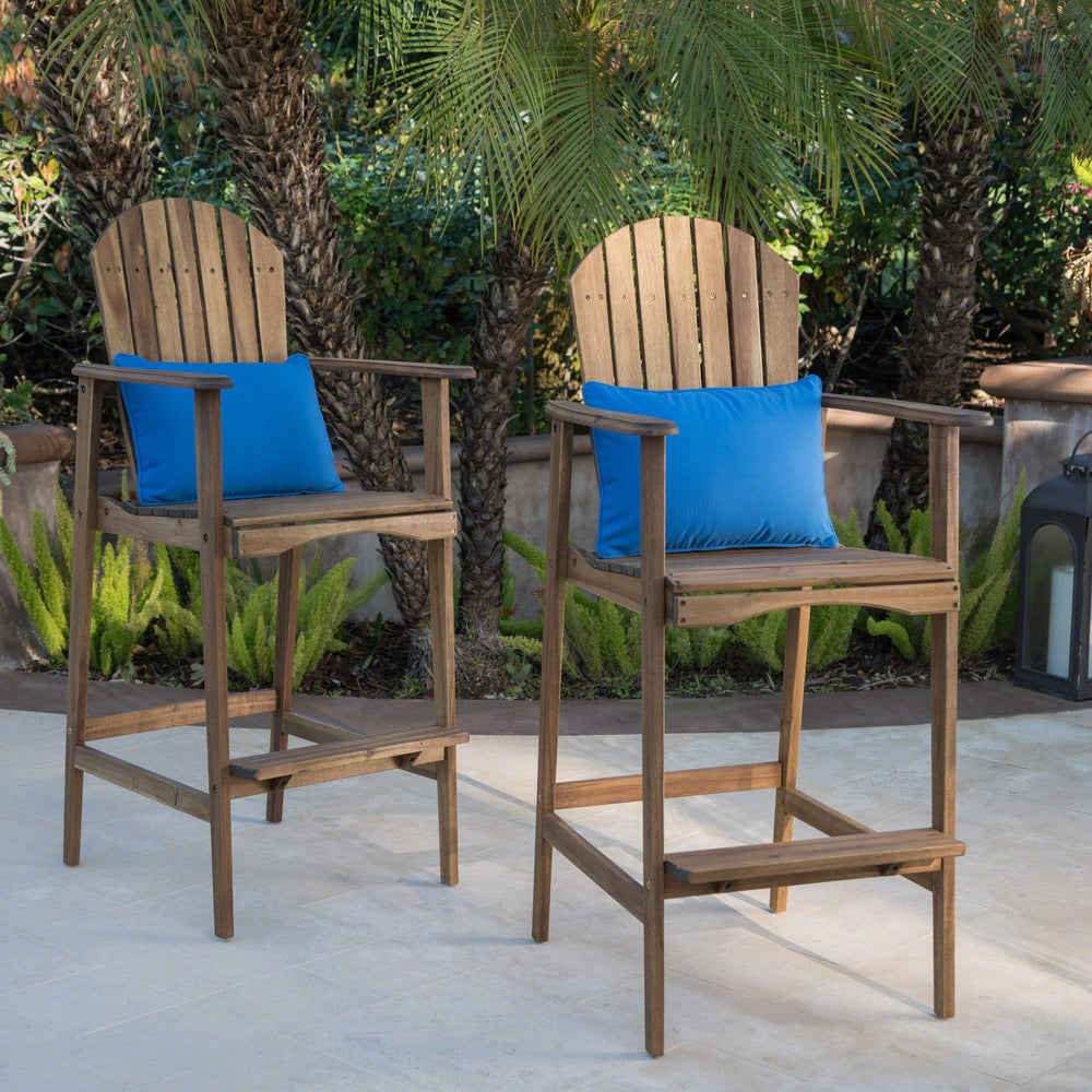 Christopher Knight Home Malibu Outdoor Acacia Wood Adirondack Barstools 2-Pcs Brown - Diamond Home USA