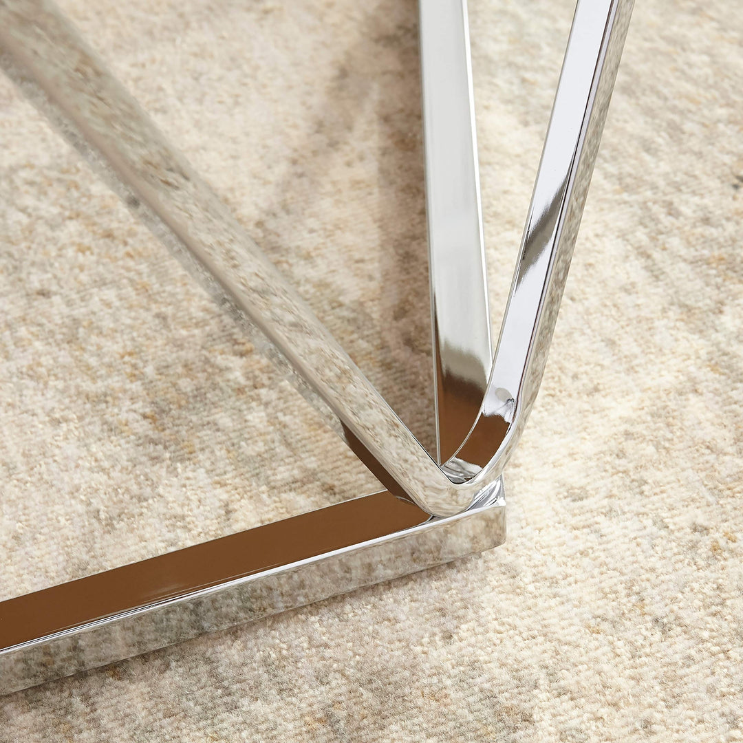 Stone Silvertone Round Coffee Table Silver Glam Iron Chrome Finish Medium - Diamond Home USA