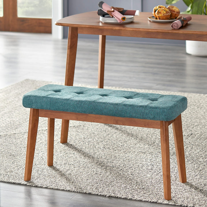 Nettie Bench Brown Mid-Century Modern Traditional Upholstered Walnut Finish