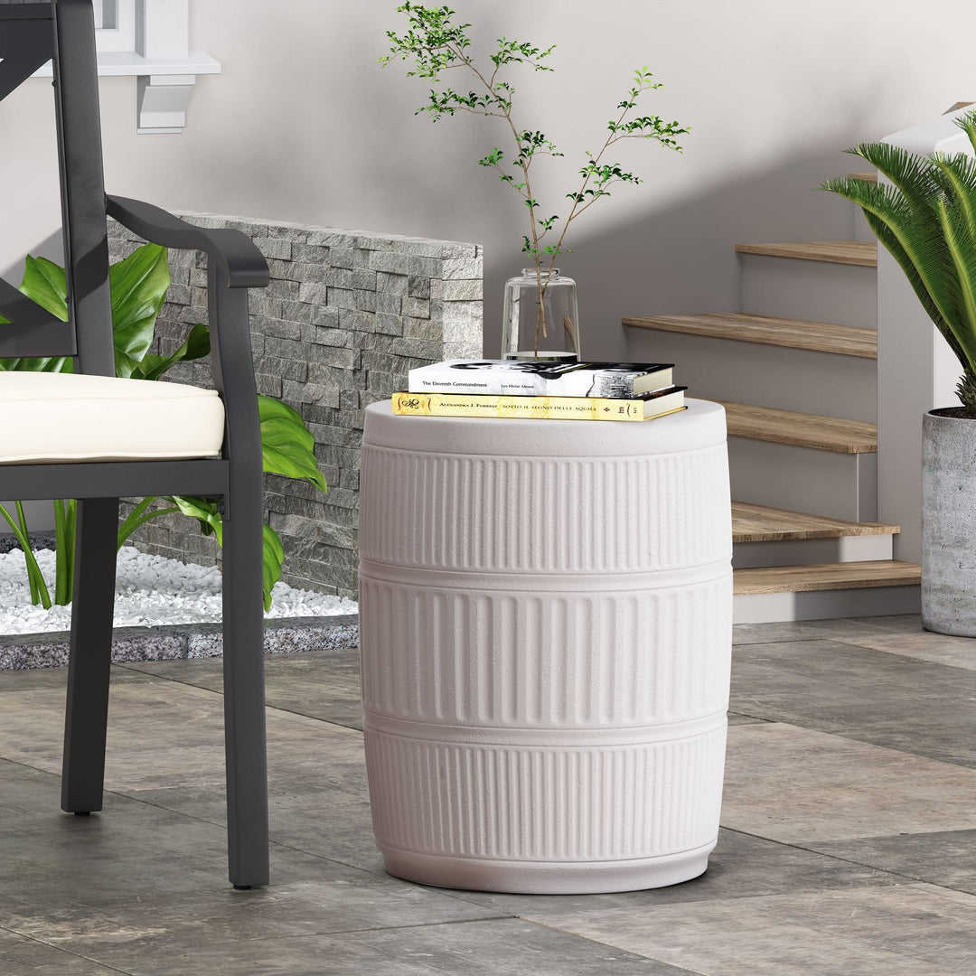 Outdoor Lightweight Concrete Side Table White Modern Contemporary Round
