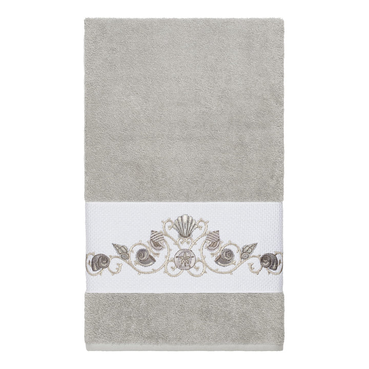 Authentic Hotel and Spa Turkish Cotton Shells Embroidered Light Grey 4-Piece - Diamond Home USA