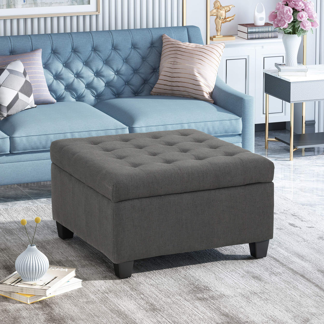 Christopher Knight Home Hedda Tufted Fabric Storage Ottoman Dark Gray+Dark