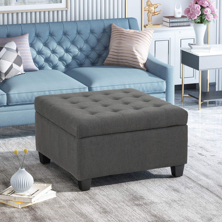Christopher Knight Home Hedda Tufted Fabric Storage Ottoman Dark Gray+Dark