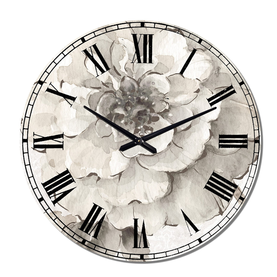 Design Art Designart 'Indigold Grey Peonies I' Farmhouse Large Wall Clock 23 in. - Diamond Home USA