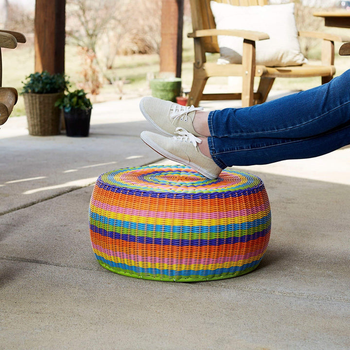 Outdoor Patio Round Wicker Ottoman Colorful Small Rainbow Footstool Rounded - Diamond Home USA