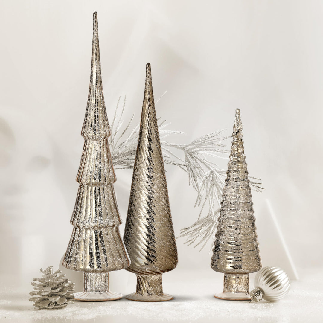 12/15/18" Mercury Glass Tree Trio Set of 3 Silver