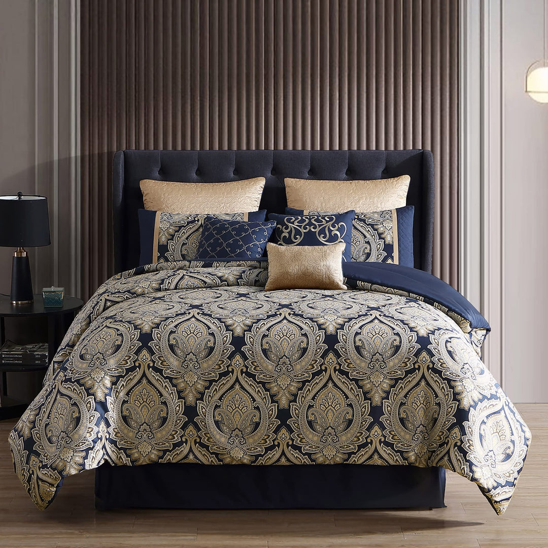 Riverbrook Home 100% Polyester Comforter Set Queen Barret - Navy 9-Piece Set