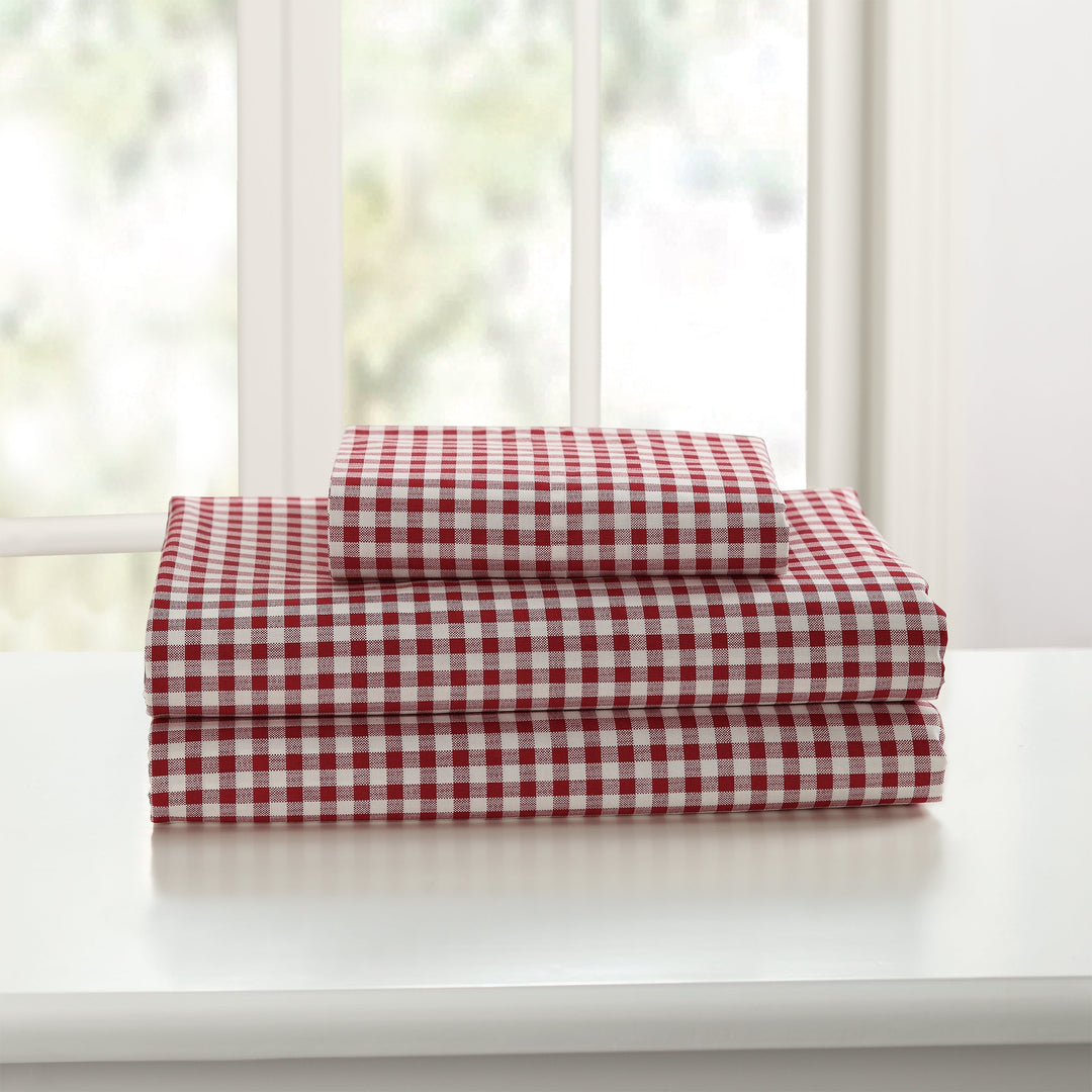 Laurel & Mayfair 250tc 100% Cotton Gingham Print Sheet Set Queen Red - Diamond Home USA