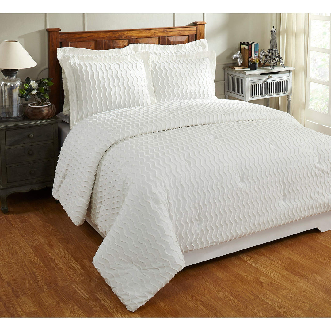 Ivory White Chenille Comforter King Set Tufted Bedding Textured Chenile Cotton King Comforter - Ivory