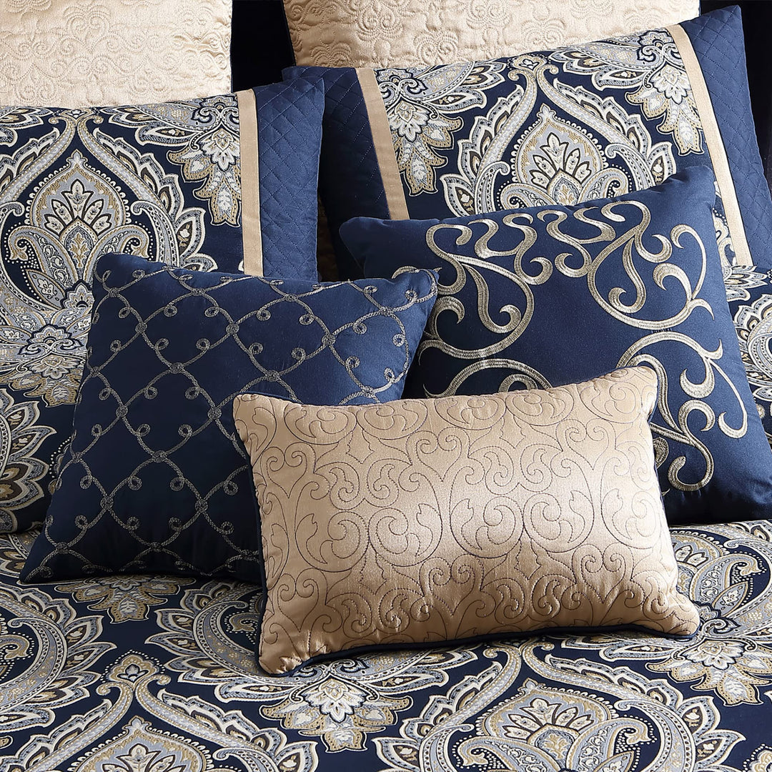 Riverbrook Home 100% Polyester Comforter Set Queen Barret - Navy 9-Piece Set - Diamond Home USA