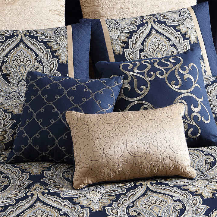 Riverbrook Home 100% Polyester Comforter Set Queen Barret - Navy 9-Piece Set - Diamond Home USA