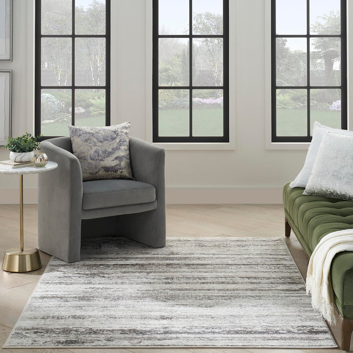 Nourison Glam Abstract Cream Grey 3'11" x 5'11" Area Rug Easy Cleaning Non - Diamond Home USA