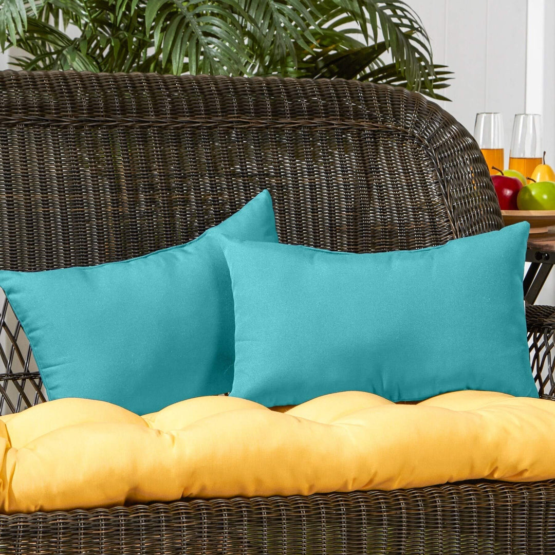 Rectangular Outdoor Teal Accent Pillow (Set of 2) - 19"x12" Blue Green Solid - Diamond Home USA