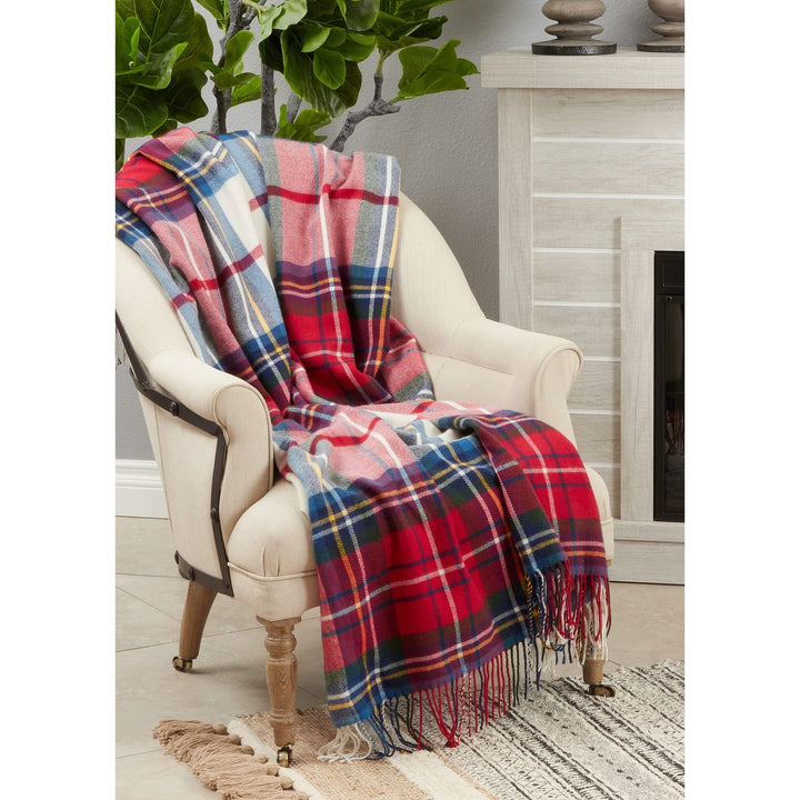 Casual Throw Blanket with Plaid Design Red Country Acrylic - Diamond Home USA