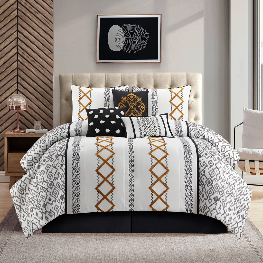 Stratford Park Luxury 7 Piece Cozy Comforter Set Queen Size Black and Gold Black Gold - Queen
