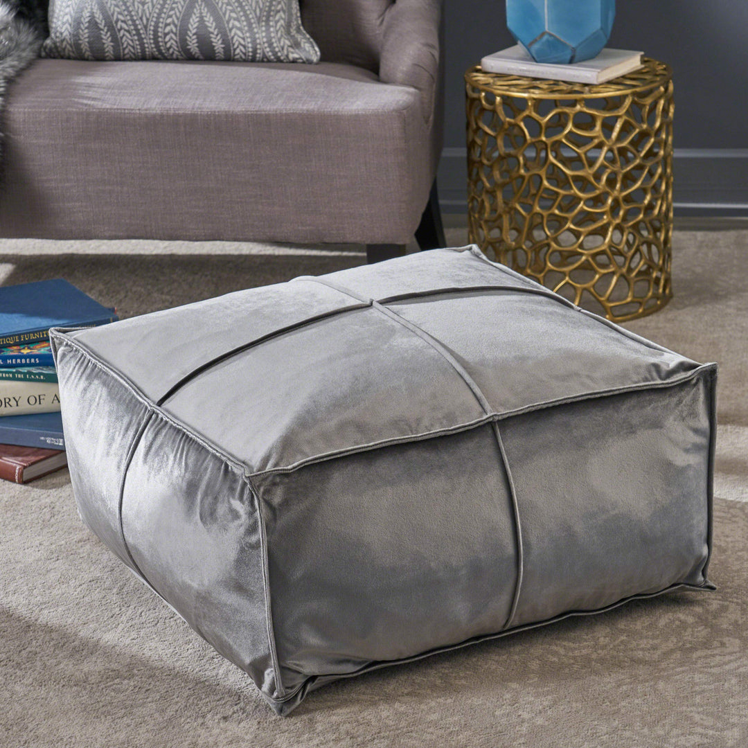 Christopher Knight Home Cytheria Smoke Velvet Square Bean Bag Ottoman - Diamond Home USA