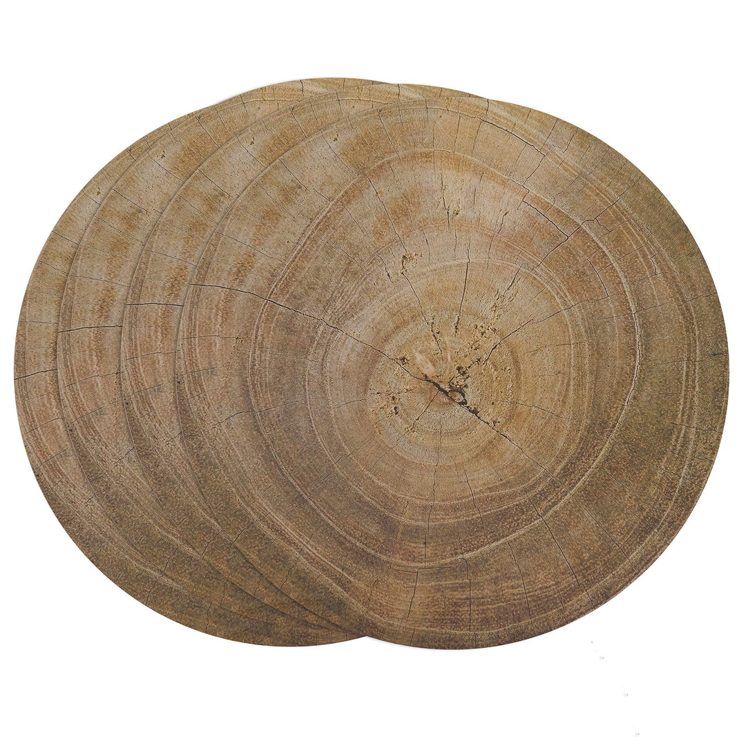 Wood Print Table Mats (Set of 4) Tan Round Synthetic Fiber - Diamond Home USA