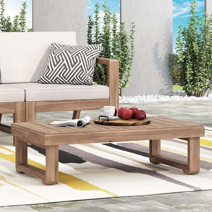 Outdoor Acacia Wood Rectangular Coffee Table Brown Rustic Water Resistant