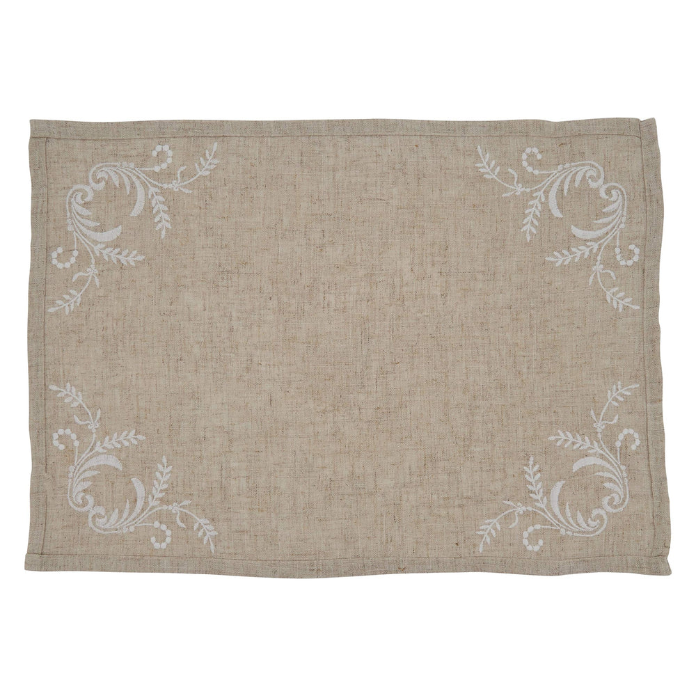 Elegant Placemats with Embroidered Design (Set of 4) Tan Oblong Linen Polyester - Diamond Home USA