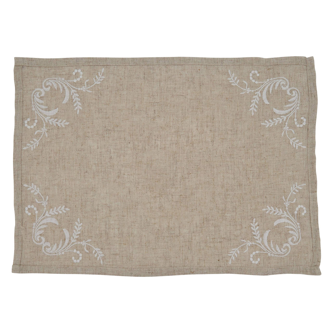 Elegant Placemats with Embroidered Design (Set of 4) Tan Oblong Linen Polyester - Diamond Home USA