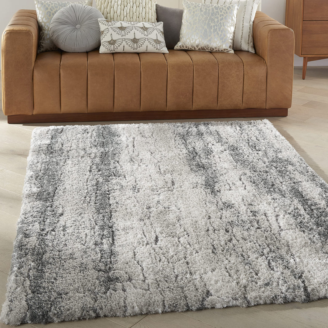 Nourison Dreamy Shag Modern Abstract Ivory/Charcoal 4' x 6' Area Rug 4' x 6' - Ivory/Charcoal