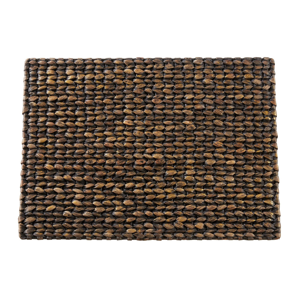 4 Piece Set Brown Woven Rattan emats Wooden Hardboard Texture Rectangle Black - Set of 4