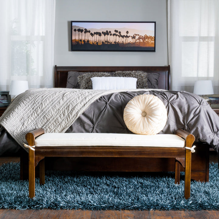 Christopher Knight Home Nelson Wood Bench with Cushion Rich Mahogany Mahogany+Cream - Diamond Home USA