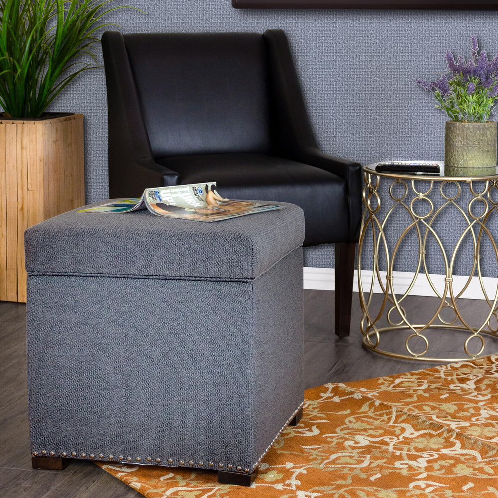 MJL Furniture Designs Tami Square Fabric Upholstered Storage Ottoman Stone - Diamond Home USA
