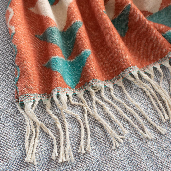 Boho Fringe 50 X 70-inch Accent Throw Blanket Orange Geometric Modern - Diamond Home USA