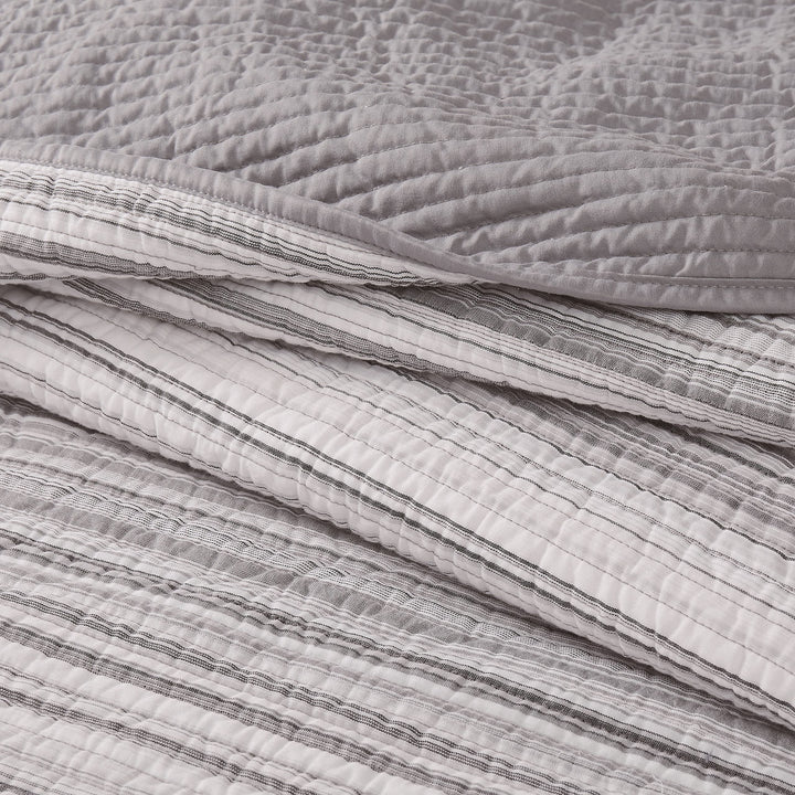 Brooklyn Loom Noah Stripe Yarn Dye Collection 3 Piece Quilt Set - King Grey - Diamond Home USA