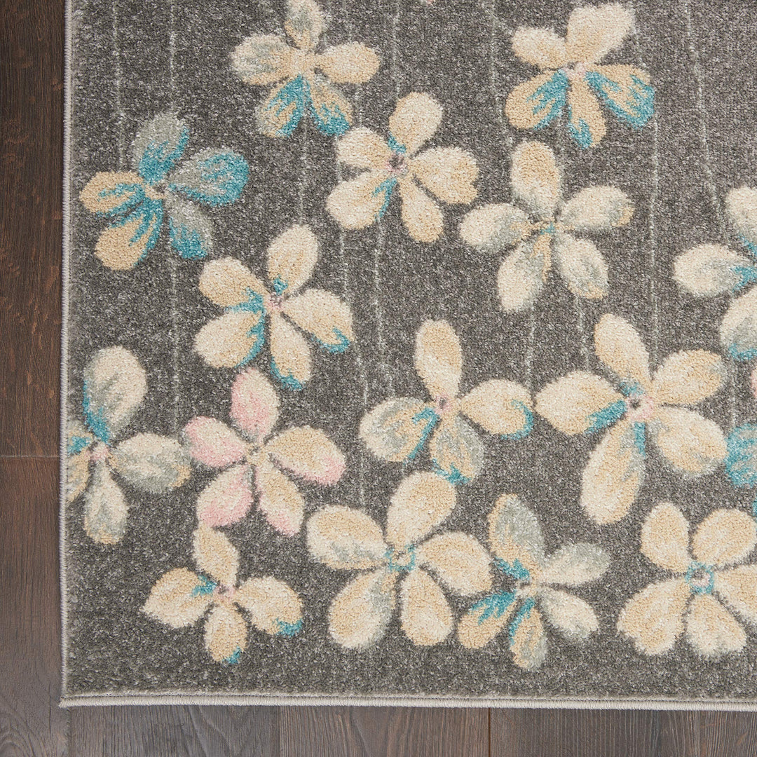 Nourison Tranquil Floral Grey/Beige 5'3" x 7'3" Area Rug Easy Cleaning Non - Diamond Home USA