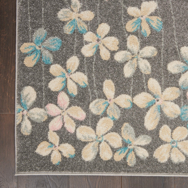 Nourison Tranquil Floral Grey/Beige 5'3" x 7'3" Area Rug Easy Cleaning Non - Diamond Home USA