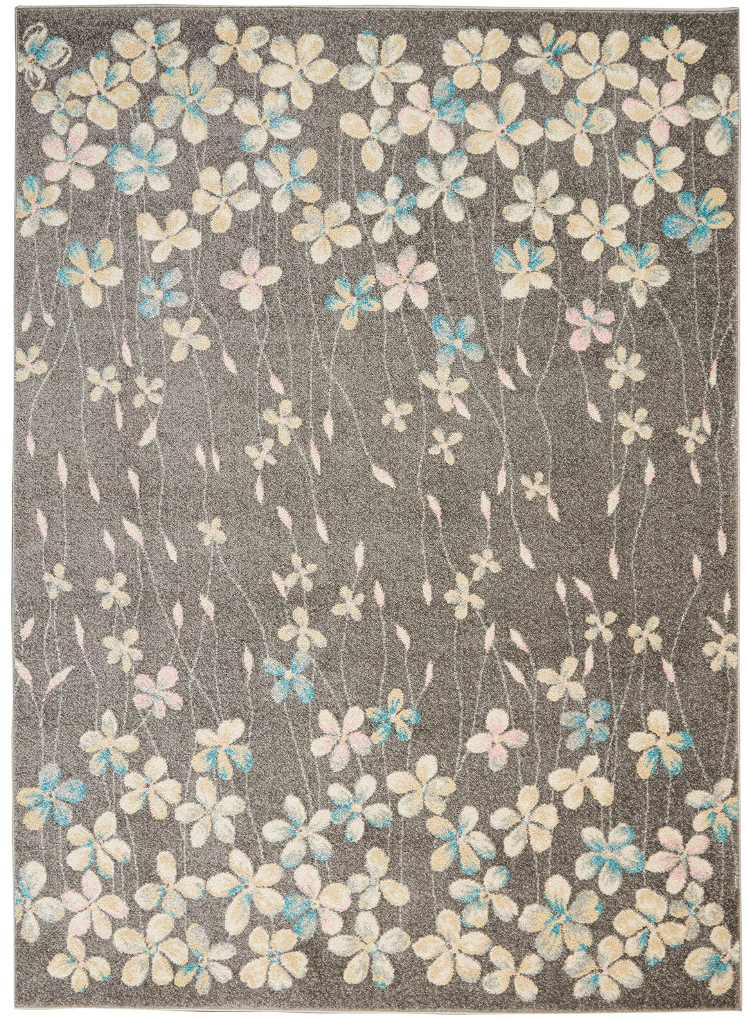 Nourison Tranquil Floral Grey/Beige 5'3" x 7'3" Area Rug Easy Cleaning Non - Diamond Home USA