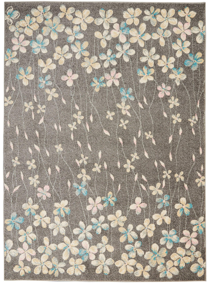 Nourison Tranquil Floral Grey/Beige 5'3" x 7'3" Area Rug Easy Cleaning Non - Diamond Home USA